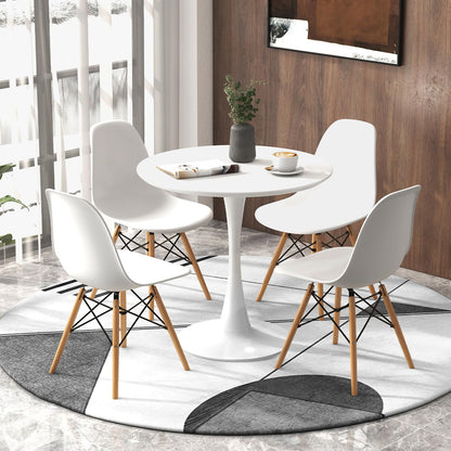 Tangkula Modern 5-Piece Round Dining Table Set for 4 with Solid Wood Legs in Bright White