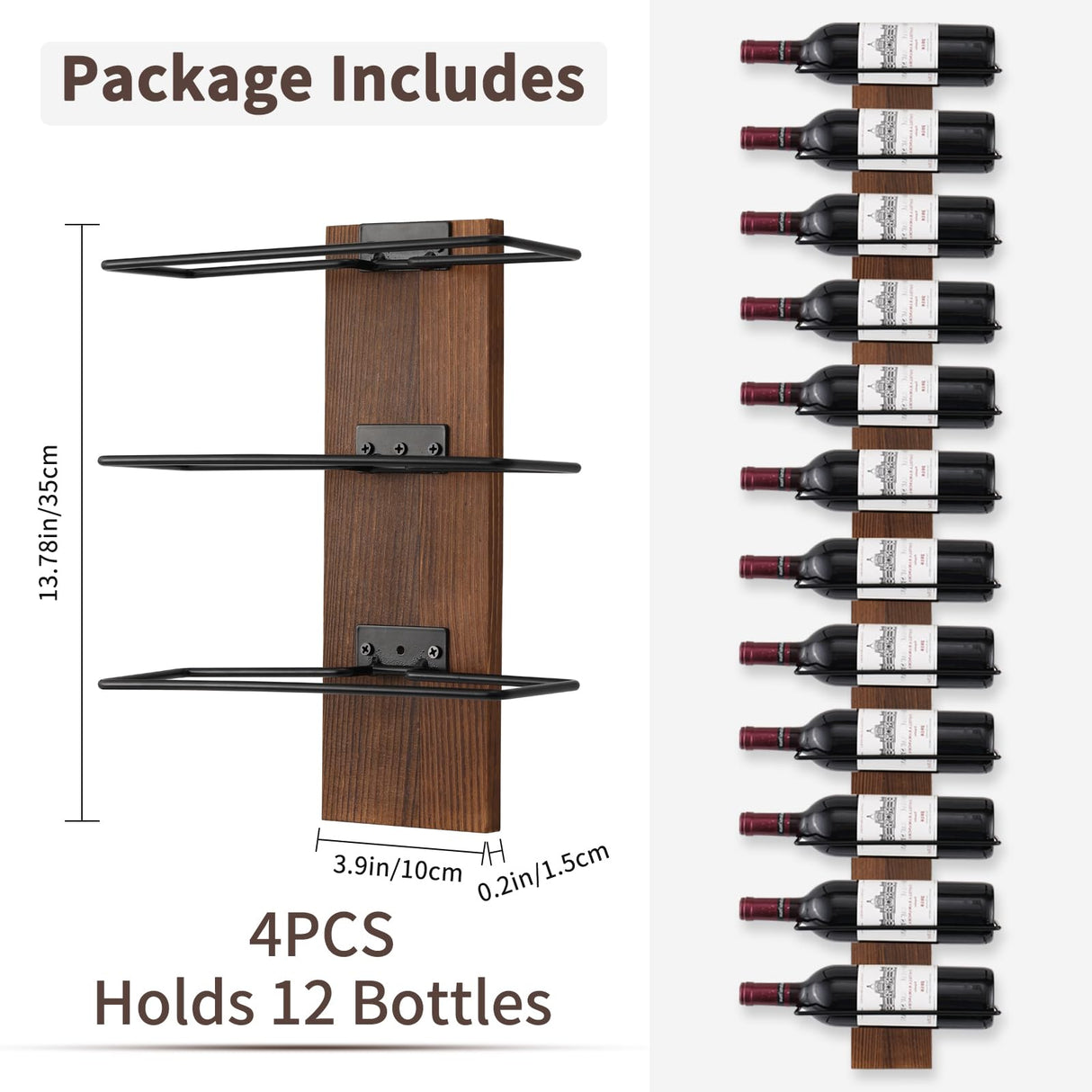 CBYJK Wine Rack Wall Mounted, Wall Wine Rack for 12 Wine Bottles, Wood Wine Racks for Wall, Wall Mounted Wine Rack for Bar, Cellars, Kitchen, Dining CBYJK