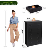 WLIVE Wood Dresser with 5 Drawer, Cabinets Dressers Wood Dresser Cabinet, Organizer Drawers for Bedroom, Living, Hallway, Measuring 15.7" W*31.4" D*45.3" H, Black ﻿ WLIVE