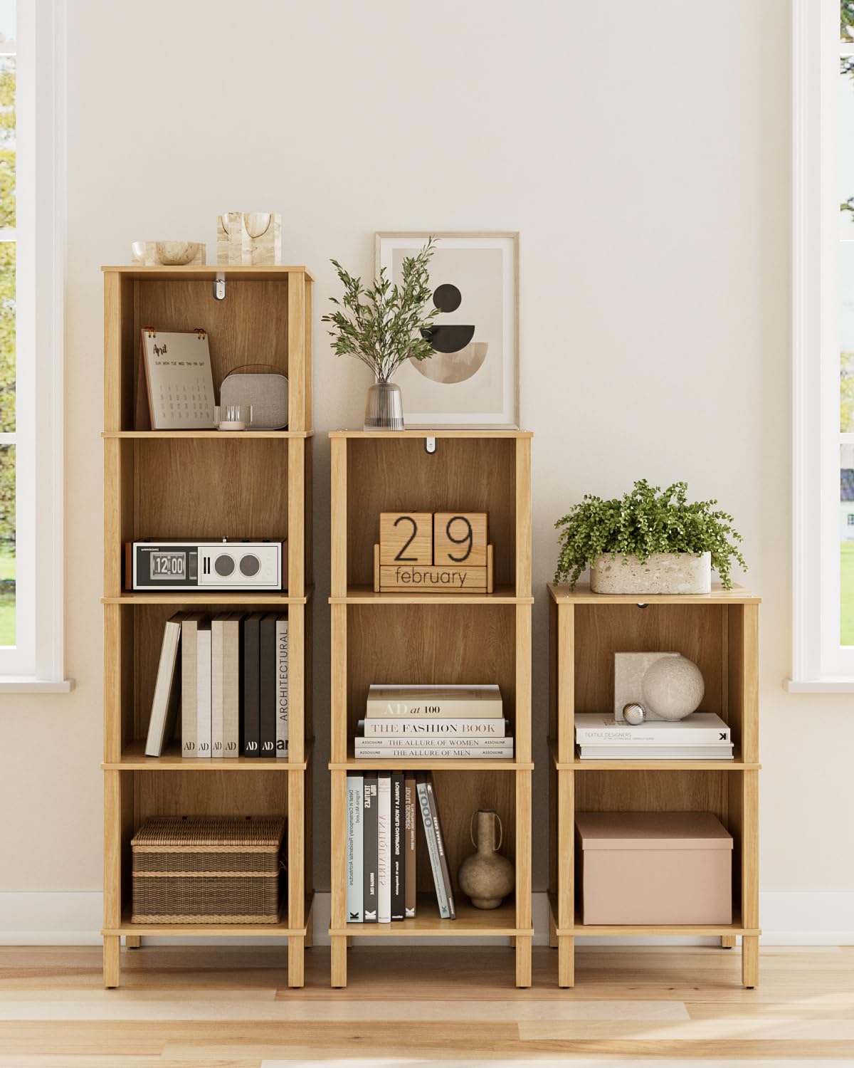 Apetaccat Book Shelf, Modern 4-Tier Bookcase, Open Storage Bookshelf, 11 × 14.2 × 50.4 Inches, Small Narrow Bookshelves for Living Room, Home Office, Bedroom, Natural Apetaccat