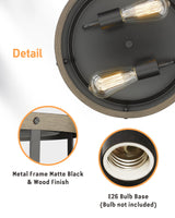 EAPUDUN Farmhouse Ceiling Light, 13‘’ Imitation Wooden Flush Mount Ceiling Light Fixtures, Retro 2-Light Ceiling Lamp for Hallway Entryway Bedroom Kitchen Dining Room FMA1138-FBDT EAPUDUN