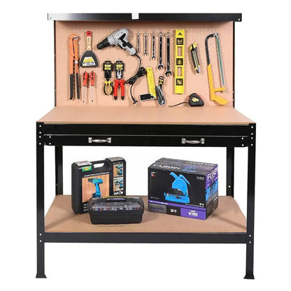 Heavy-Duty Steel Workbench – 63" Multipurpose Workshop Table with Drawer, Pegboard & Shelf, Woodworking & Garage Tool Organizer, 300 lbs Capacity - WoodArtSupply