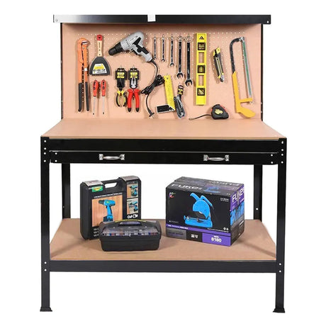 Heavy-Duty Steel Workbench – 63" Multipurpose Workshop Table with Drawer, Pegboard & Shelf, Woodworking & Garage Tool Organizer, 300 lbs Capacity HEIGHYOXP