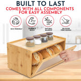 Culinary Couture Bamboo Bread Box for Kitchen Countertop - Large Capacity Storage BreadBox for Homemade Bread with Acrylic Window and Extra Top Storage Culinary Couture