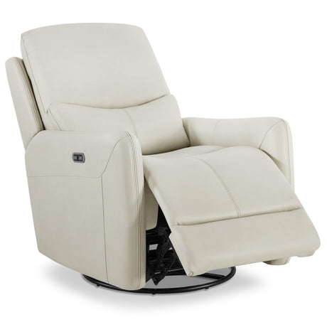 KISLOT Leather Power Recliner Nursery Glider 360° Swivel Rocking Chair Deluxe Upholstered Seating with Lumbar Support and Type-C & USB Ports for Living Room,Cream KISLOT