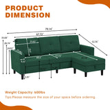 Pingliang Home Sectional Sofa Couches for Living Room, Modular 3 Seats Sectional Sofas L Shaped Couch with Storage and Reversible Chaise, Linen Fabric, 79" (Green) Pingliang Home