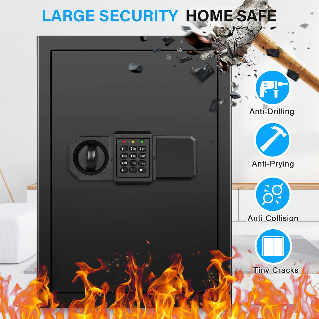 3.0 Cuft Large Fireproof Safes for Home, Digital Home Safe with Programmable Keyboard, Spare Keys and Removable Shelf, Anti-Theft Fire Safe Box for Money, Firearm, Medicines, Documents Bukumo