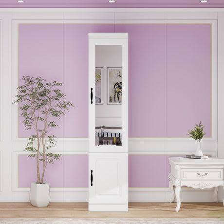 ClassyCabin Single Door Armoire Wardrobe Closet: Wardrobe Closet with Mirror Simple Storage Wardrobe Cabinet with Hanging Rod Modern Closet Organizers and Storage for Bedroom Office White ClassyCabin