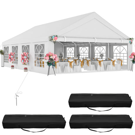 DWVO 20x30FT Large Party Tent Outdoor Heavy Duty Wedding Event Shelters Upgraded Galvanized Canopy with Large White Roof, Removable PVC Sidewalls & 3 Storage Bag DWVO