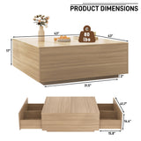 43 Inch Large Square Coffee Table with Storage,Modern Wooden Coffee Table with 2 Drawers Storage for Living Room,Mid Century Tea Table/Aesthetic Coffee Tables Center Table for Home Office(Oak) jiteentarou