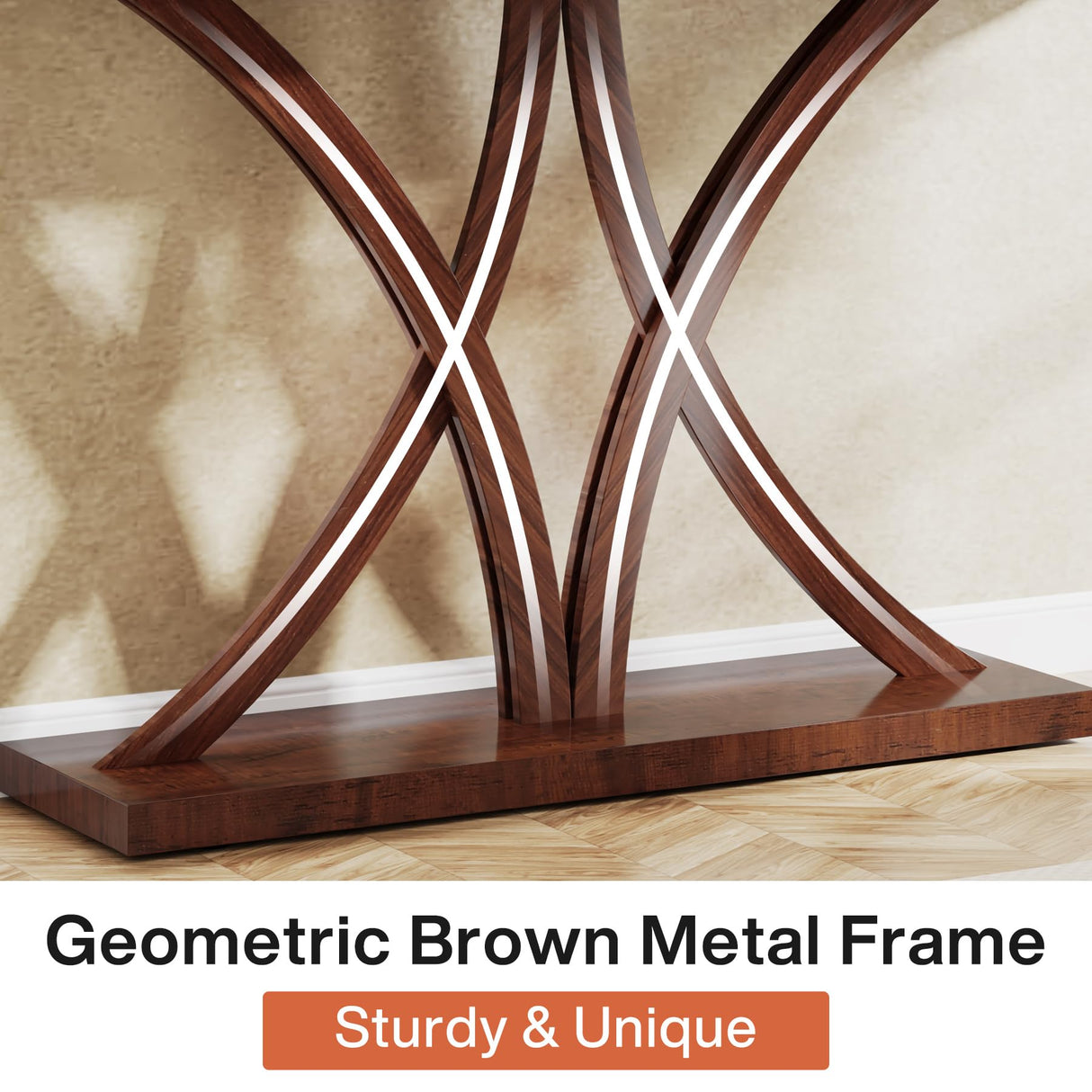 Tribesigns 63" Console Table, Farmhouse Narrow Long Sofa Table Wood Entryway Table with Geometric Metal Frame, Industrial Behind Couch Table Accent Table for Hallway, Living Room, Entrance, Cherry Tribesigns