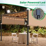 10’ x 10’ Outdoor Pergola Waterproof Gazebo Canopy Sturdy Frame Patio Pergola with Retractable Canopy Sides Solar Led Metal Stands for Porch Party Outdoor Patio Backyard, Tan PayLessHere