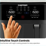 Chefman TurboFry Touch Dual Air Fryer, Maximize The Healthiest Meals With Double Basket Capacity, One-Touch Digital Controls And Shake Reminder For The Perfect Crispy And Low-Calorie Finish Chefman