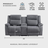 Lexicon Manual Double Reclining Loveseat, Polished Microfiber Manual Wall Hugger Loveseat Recliner for Living Room, Center Storage Console/Cup Holders, Easy Assembly, Gray Lexicon