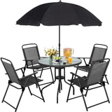 Vongrasig 6 Piece Folding Patio Dining Set,Small Metal Outdoor Garden Patio Table and Chair Set w/Umbrella for Lawn,Deck,Backyard,Black Vongrasig