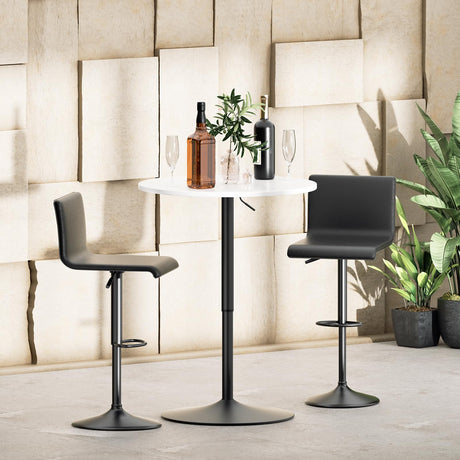 MoNiBloom Pub Round Table White Wood Texture Top with Metal Base and with Adjustable Height, 23.5" Diameter Modern Cocktail Bistro Table for Dining Bistro Cafe Home Bar (White) MoNiBloom