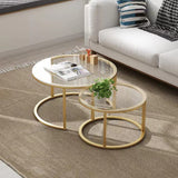 HEONITURE Gold Nesting Coffee Table Set of 2, Small Glass Nesting Tables for Living Room Bedroom, Accent Tea Table with Metal Frame HEONITURE