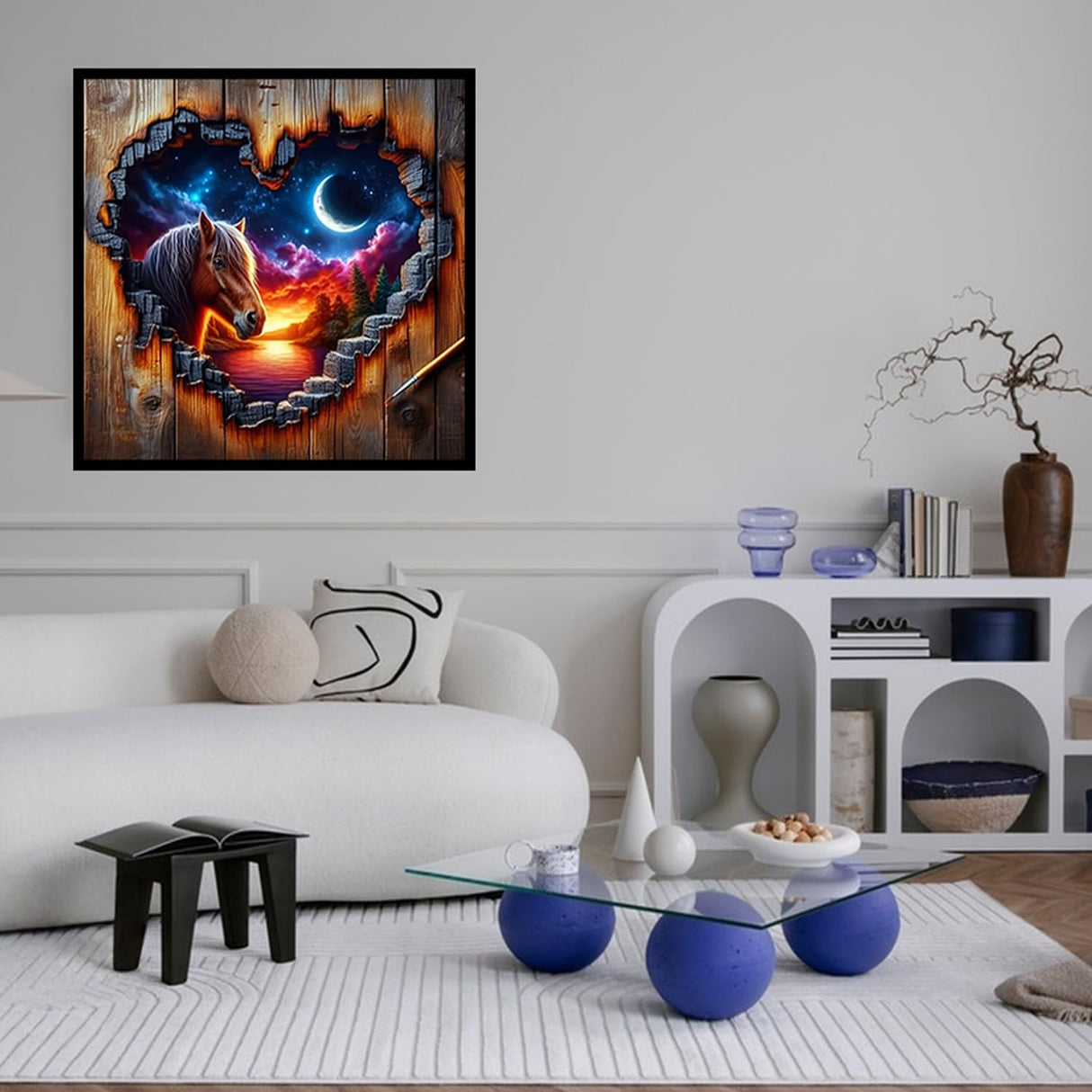 CHWGLFGG 5D Diamond Art Kits for Adults Beginners, Heart-Shaped Horse Landscape Diamond Painting Kits, DIY Full Round Drill Paint by Diamonds Dot Gem Art for Adults, Home Wall Decor 13.7X 13.7 Inch CHWGLFGG