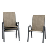 Amopatio 3 Piece Patio Set, Outdoor Stackable Dinging Chairs for All Weather, Breathable Garden Furniture for Backyard Deck, Brown Amopatio