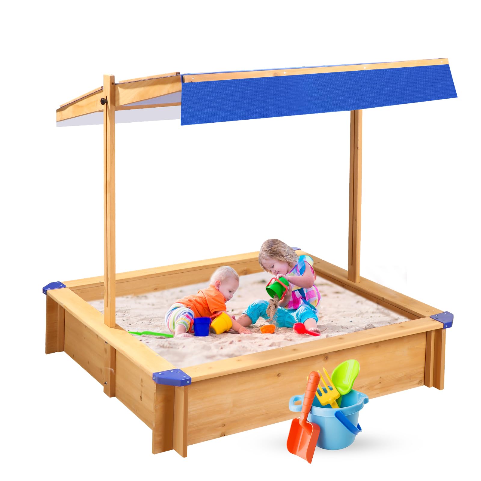 Tatub Kids Sandbox with Cover, Large Outdoor Sandbox with Canopy Height Adjustable, Sand Pit for Backyard Play, Wooden Sand Box for Kids Ages 4-8, for Children - WoodArtSupply