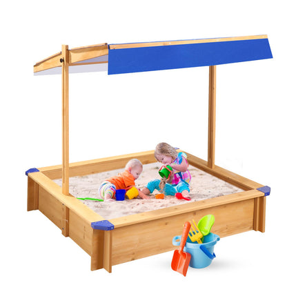 Tatub Kids Sandbox with Cover, Large Outdoor Sandbox with Canopy Height Adjustable, Sand Pit for Backyard Play, Wooden Sand Box for Kids Ages 4-8, for Children - WoodArtSupply