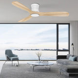 Livory Smart 52” Wood Flush Mount Ceiling Fans with Lights and Remote,Quiet DC Motor,Outdoor Indoor Ultra Low Profile Ceiling Fan works with Alexa WIFI APP,Modern White Ceiling Fan for Bedroom Patio Livory