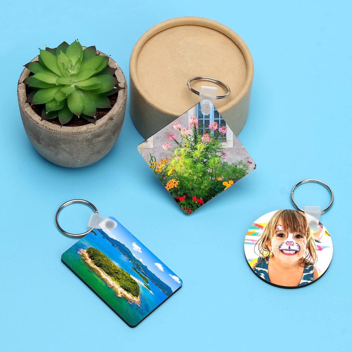 Coolrunner Sublimation Blank Keychain 30PCS Heat Transfer Keychain Double-Side Printed DIY MDF Blank Keychain （Square, Round, Rectangle）