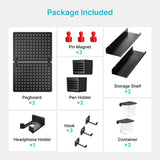 PEGZONE Pegboard Wall Organizer Combination Kit, Overall 25.4"x16.6" Metal Office Pegboard with 13 Accessories, Wall Mounted Peg board Display Panels for Home, Gaming Room, Garage (2Pcs, Medium,Black) PEGZONE