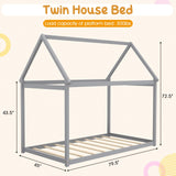 Giantex Twin House Bed Frame - Montessori-Inspired Wood Bed with Canopy Design for Kids and Teens in Grey Giantex