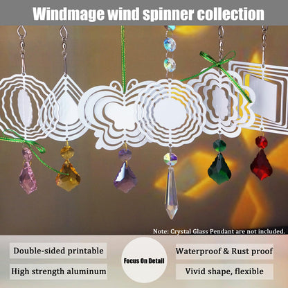 WindMage 12 Pack 3inch Sublimation Wind Spinner Blanks 3D Aluminum Metal Wind Sculpture Kinetic Spinners for Yard Garden Indoor Art Ornaments Xmas Hanging Decoration (Square)