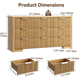 HOTALLOY Fluted Dresser for Bedroom, 9 Drawer Dresser with Gold Handle, 57" Wide Chest of Drawers, Modern Wood Dressers Organizer for Bedroom, Liveroom, Entryway, Natural Oak HOTALLOY