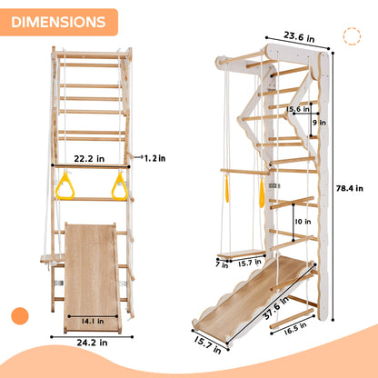 Fulvari Indoor Wooden Play Gym,Indoor Playground for Kids,Jungle Gym with Slides,Swing,Climbing Wall,Pull-up Bar for Toddlers,Ladder Wall Gym for Boys Girls Gift