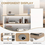 Huariifowm Reception Desk with Counter - Small Reception Desk for Office Counter with Storage Shelves, Drawer & LED Light, for Office, Salon, Store (White+Natural, 59" L * 20" W * 40" H/Left) Huariifowm