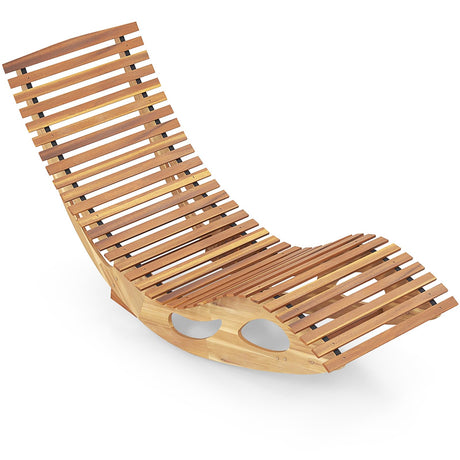 Tangkula Outdoor Chaise Lounge Chair, Acacia Wood Rocking Sun Lounger with Slatted Backrest and Seat, Wooden Rocker Lounge Chair for Patio, Garden and Poolside Tangkula
