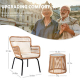 HOMEZILLIONS 3 Piece Outdoor Wicker Furniture Bistro Set, Rattan Chairs Conversation Sets Wicker Patio Furniture for Balcony Poolside Backyard, Yellow/Beige HOMEZILLIONS