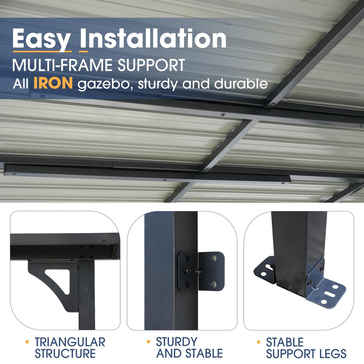 OC Orange-Casual 8x10 FT Patio All-Iron Gazebo,Hard Top Lean to Gazebo Pergola with Roof,Wall Mounted Heavy Duty Awnings, for Outdoor, Backyard, Deck OC Orange-Casual