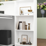 FAMAPY L-Shaped Reception Desk Counter Desk for Retail & Checkout, Modern Front Counter Table, Black Tapes, for Office Lobby White (55.1”W x 39.4”D x 43.3”H) FAMAPY