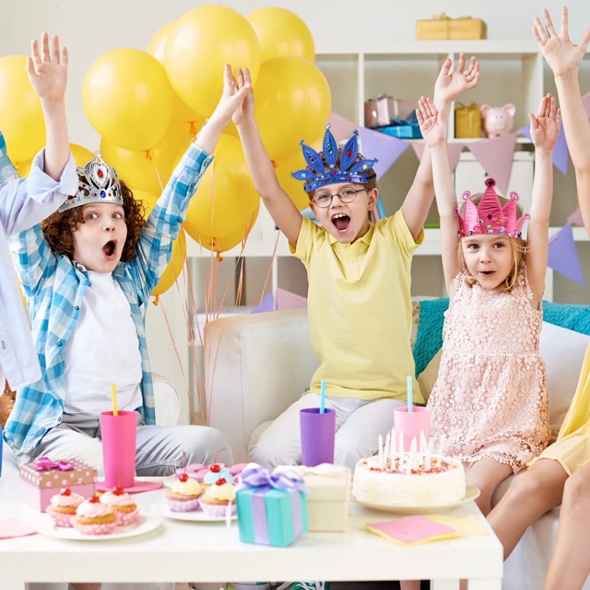 Frcctre 24 Pcs Foam Crowns Set, DIY Foam Princess Tiaras and Crown, Make Your Own Crowns Set with Crystal Diamond Sticker Birthday Party Decoration Favor Supplies for Kids and Adults Frcctre