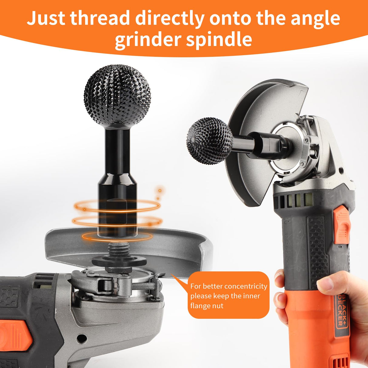 Boounyatin Sphere Rotary Burr with 5/8-11 Threads for 4 1/2 and 5 Inch Angle Grinder, Ball Gouge Angle Grinder Attachments Power Carving Tools for Woodworking Polishing Engraving Boounyatin