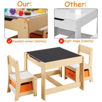 Kids Table and Chair Set, 3 in 1 Wooden Activity Table with Storage Drawer for Toddlers Drawing, Reading, Crafts, Play, 2 in 1 Detachable Tabletop - WoodArtSupply