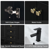 LUCKWIND 60" Bathroom Vanity with Sink, Modern Painted Bathroom Storage Cabinet with Ceramic Basin Sink Top, Faucet and Drawers, Mirror is Not Included, Black LUCKWIND