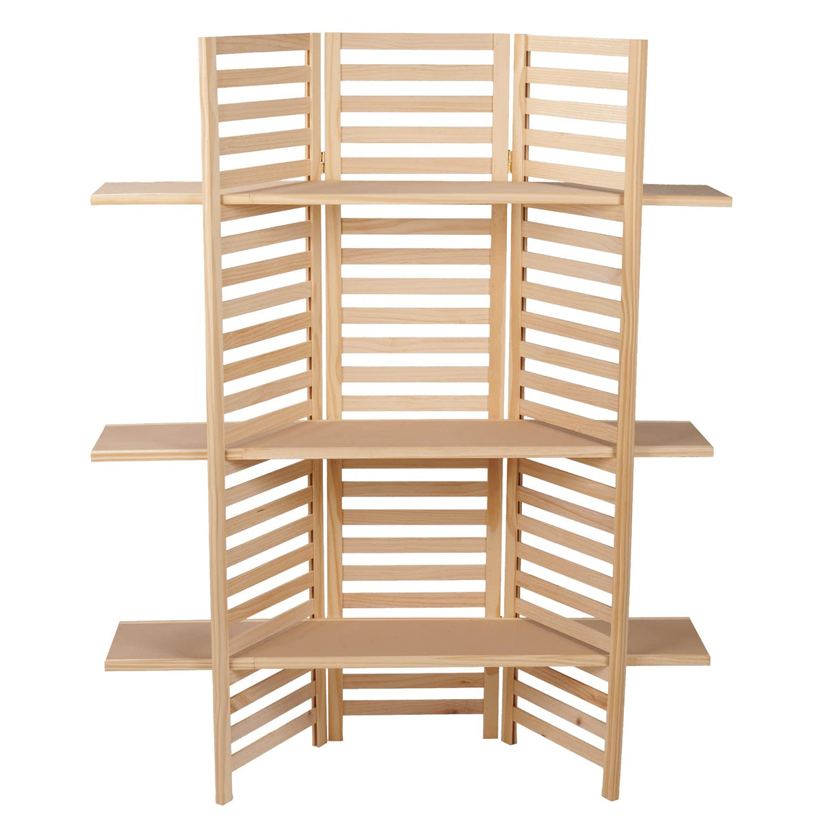 SSWBasics 3-Panel Wood Display With 3 Shelves - Unit Can Be Stained Or Painted - Great for a Wide Range of Merchandise from Housewares, Clothing and Beverages - Natural Pine SSWBasics