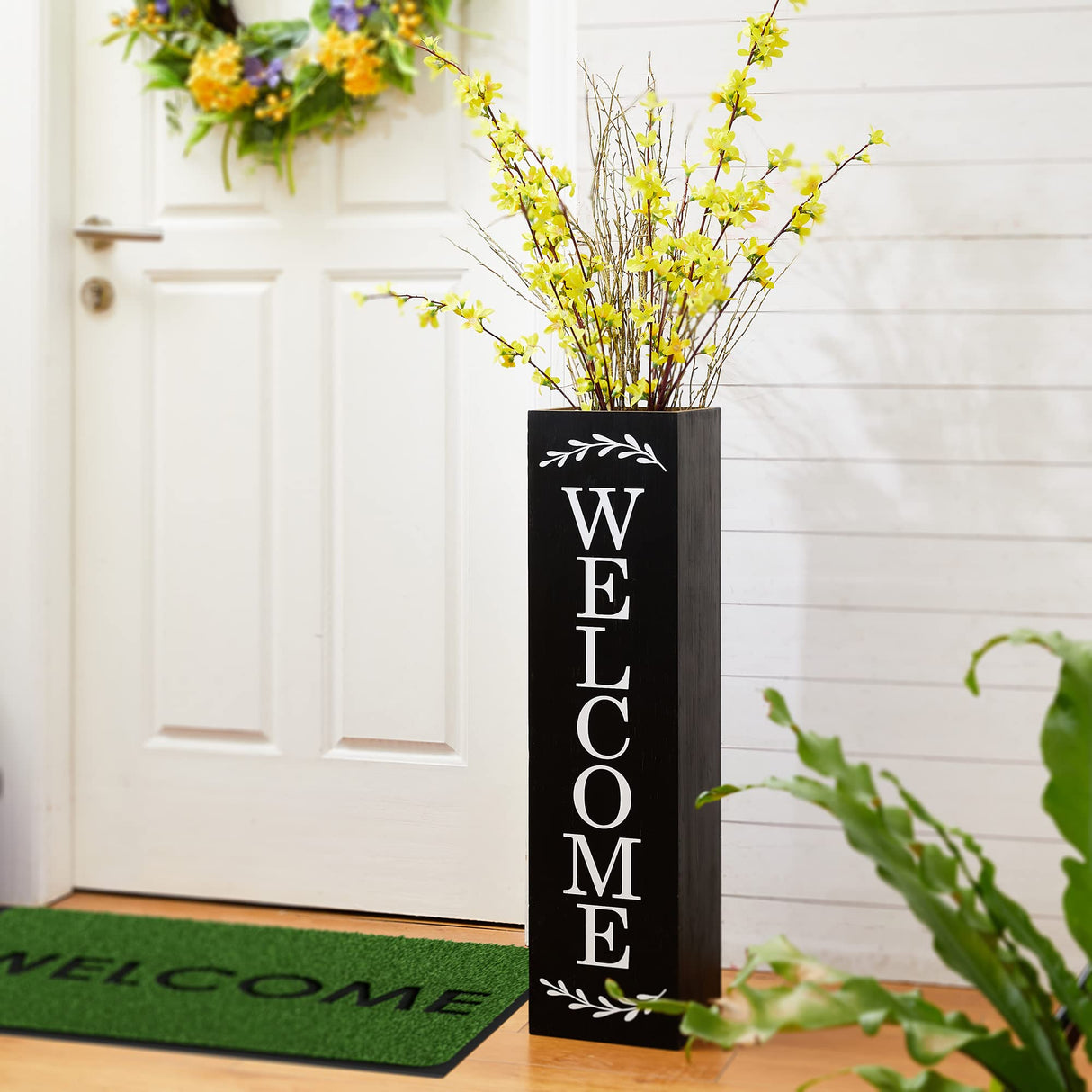 Glitzhome 30"H Wooden Rustic WELCOME Porch Sign, Boxed Double Sided Rustic Home Porch Sign for Front Porch Decor, Black glitzhome