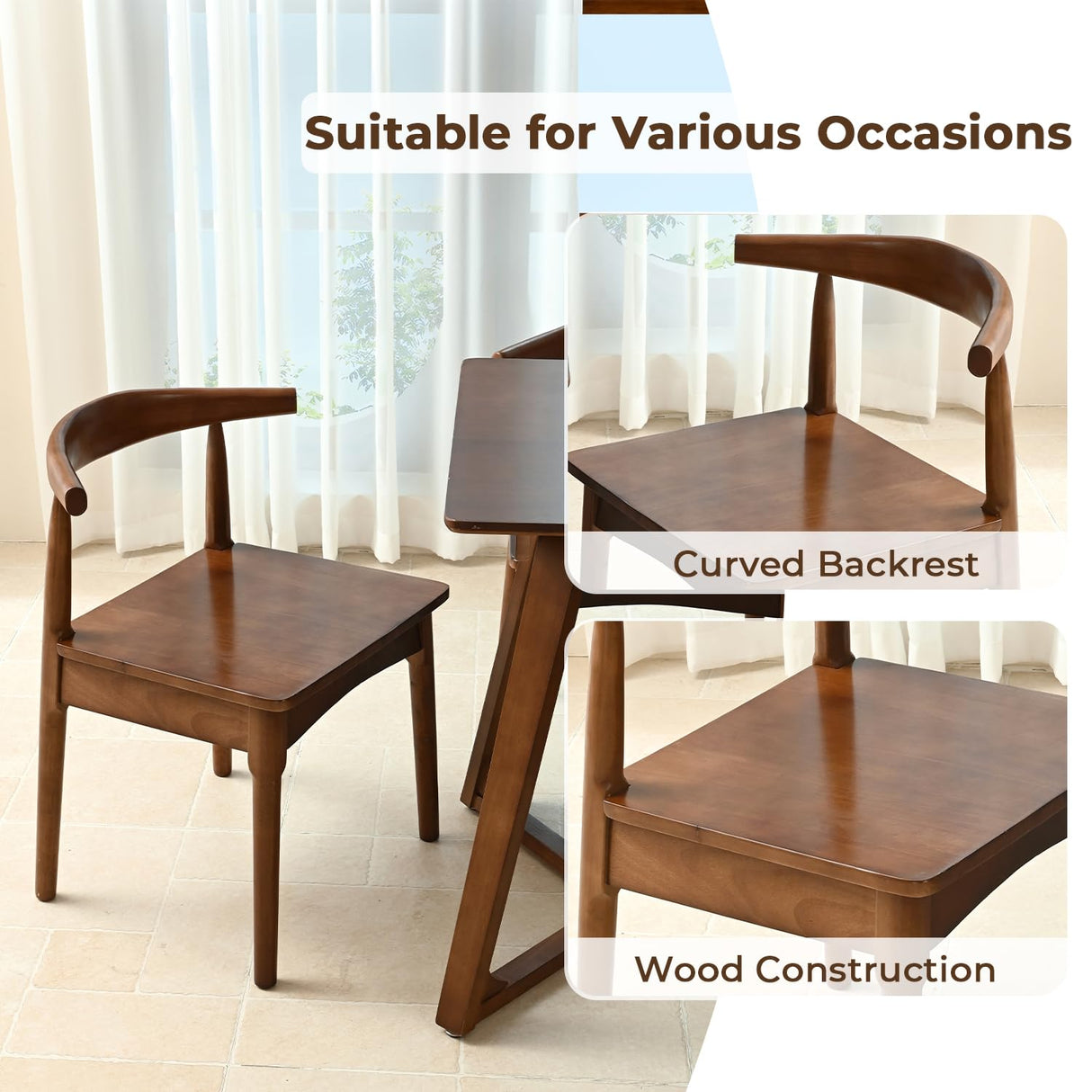 DELAVIN Solid Wood Dining Chairs Set of 4,Kitchen Chairs with Solid Oak Wood Legs, Farmhouse Style High Ladder Back Dining Room Chairs,Walnut DELAVIN
