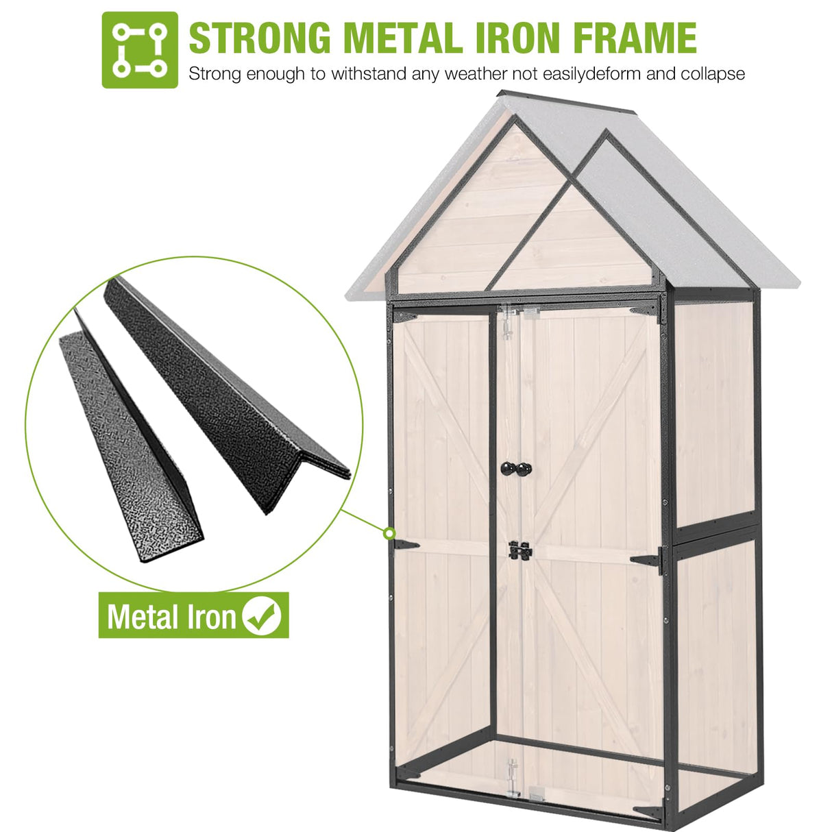 GUTINNEEN Shed Outdoor Storage Upgraded with Durable Metal Frame Garden Shed Tool Storage Cabinet with Wooden Floor Adjustable Shelfs 2.5 x 1.4FT （Brown） GUTINNEEN