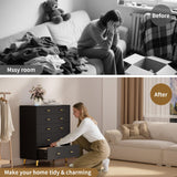 JanflyHome Drawer Dresser with LED Lights, 39" H Tall Tempered Glass Top Dresser, Modern Wood Chest of Drawers with Jewelry Organizer, Wardrobe Closet Island for Bedroom, Living Room, Black JanflyHome