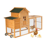 Ecolinear 80” Mobile Chicken Coop for 1-2 Chickens with Wheels,Outdoor Wooden Hen House with Nesting Box,Large Rabbit Hutch, Outside Poultry House,Wire Fence Run Cages,Weatherproof for Backyard,Wood ECOLINEAR