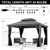 PURPLE LEAF 10' x 12' Hardtop Aluminum Gazebo with Double Metal Roof and String Lights Heavy Duty Permanent Gazebo for Patio Deck Lawn Garden All Weather Outdoor Pavilion Gazebo, Light Grey PURPLE LEAF