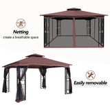GARTOO 11'x13' Outdoor Patio Gazebo - Porch Gazebo with Polyester Roof & Breathable Netting, Best for Garden, Lawn, Backyard Deck (Chocolate) GARTOO
