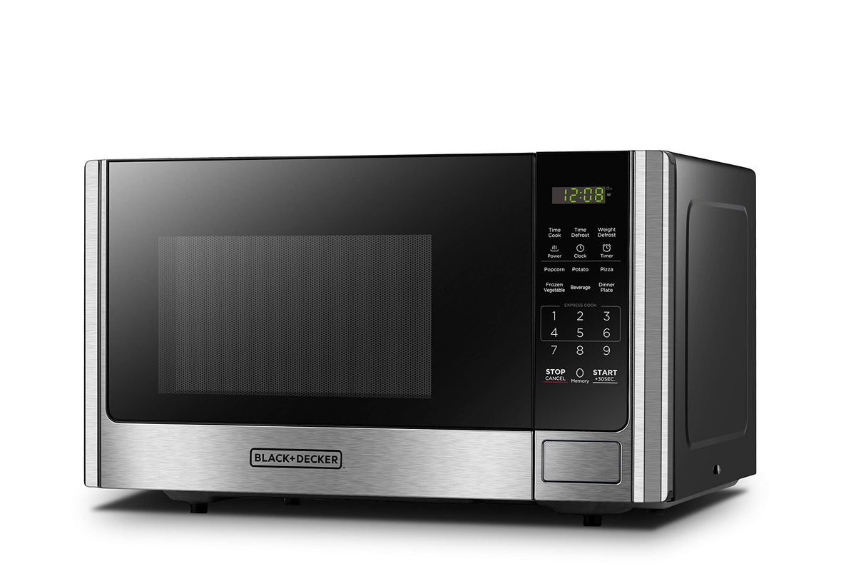 BLACK+DECKER Digital Microwave Oven with Turntable Push-Button Door, Child Safety Lock, Stainless Steel, 0.9 Cu Ft BLACK+DECKER